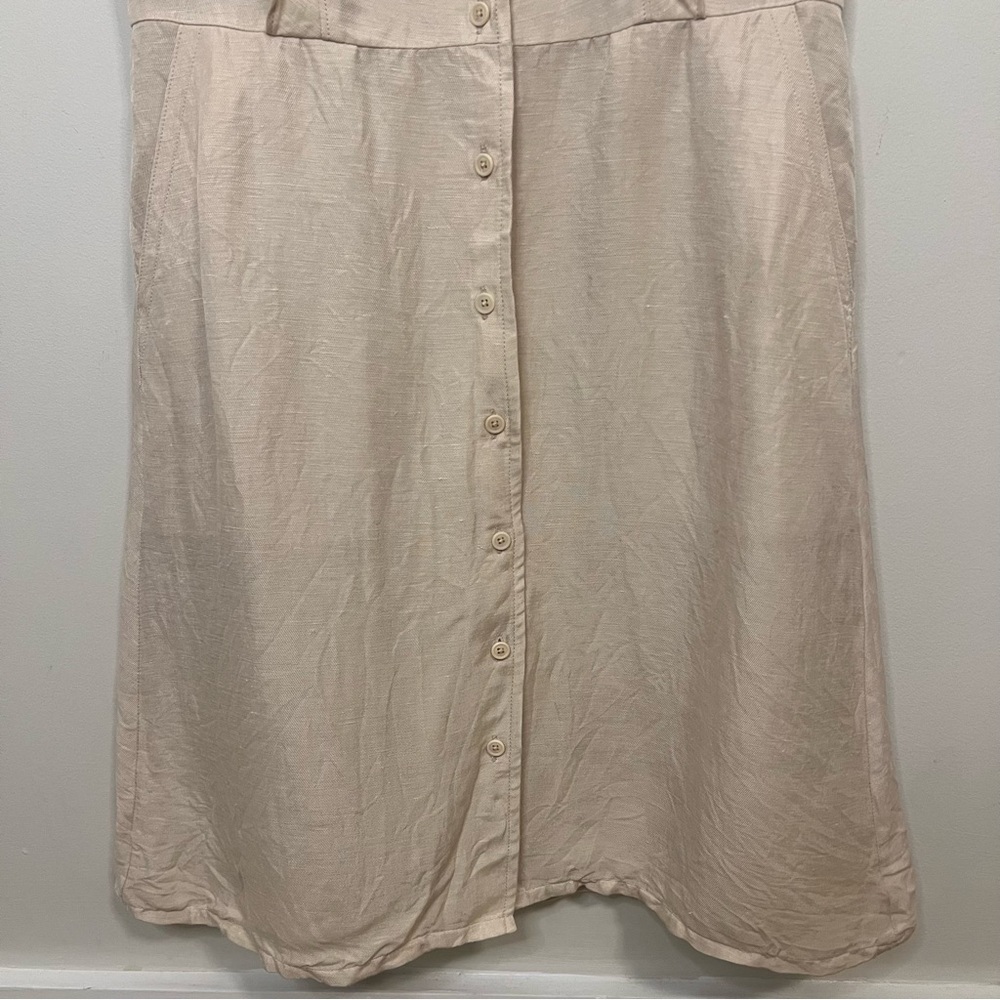 J. Crew Cream Ruffle Sleeve Midi Dress Boho Linen Lined with Pockets Boho Summer - Picture 3 of 8